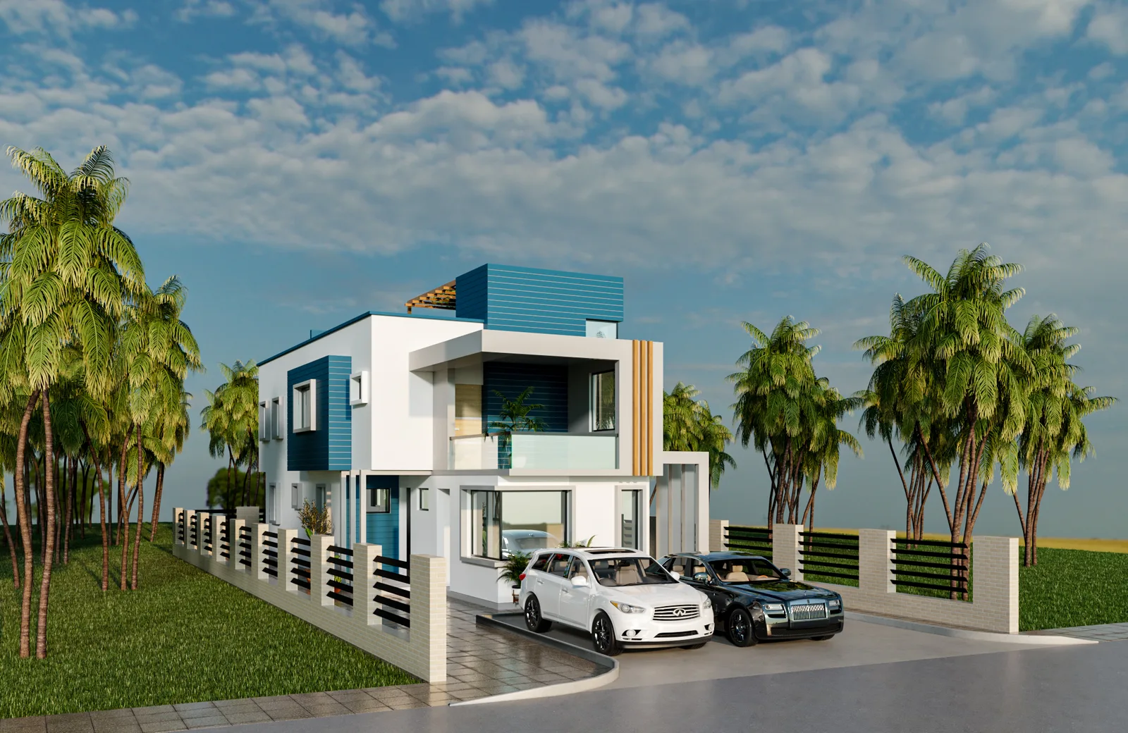 South View — Barbados residence with layered terraces, deep overhangs and louvred openings